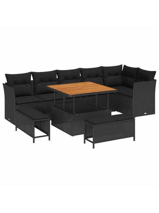 Dārza dīvānu komplekts 9 pcs melna poliratāns