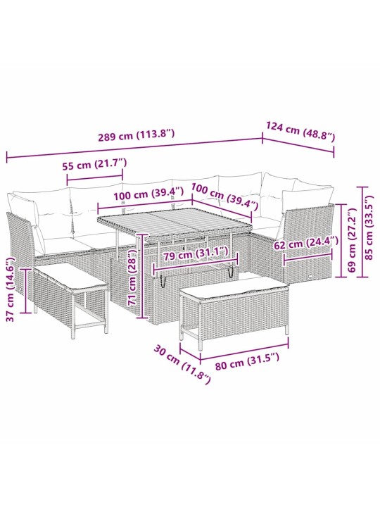 Dārza dīvānu komplekts 9 pcs bēša poliratāns