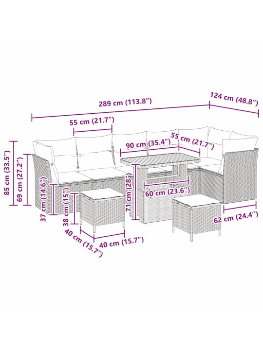 Dārza dīvānu komplekts 9 pcs bēša poliratāns