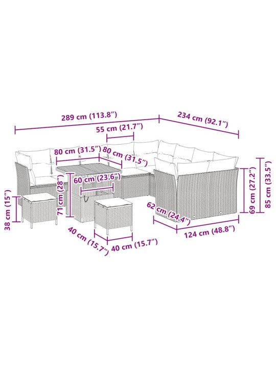 Dārza dīvānu komplekts 12 pcs melna poliratāns