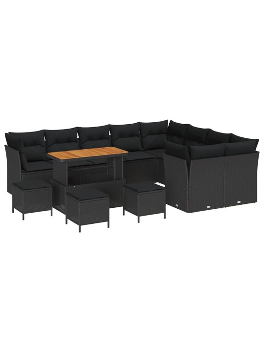 Dārza dīvānu komplekts 13 pcs melna poliratāns