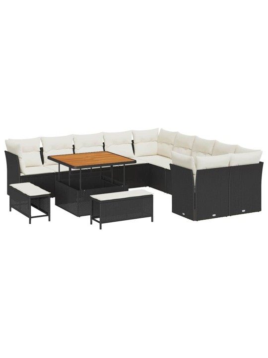Dārza dīvānu komplekts 13 pcs melna poliratāns
