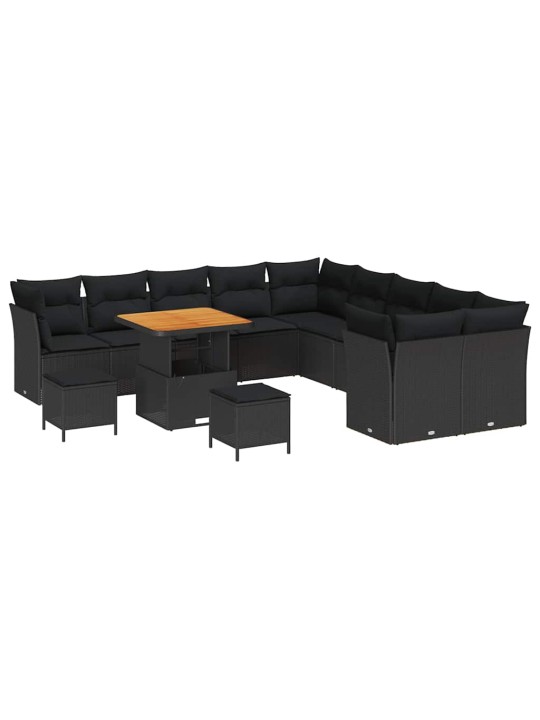 Dārza dīvānu komplekts 13 pcs melna poliratāns