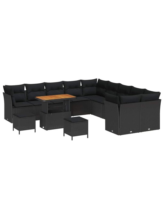 Dārza dīvānu komplekts 13 pcs melna poliratāns