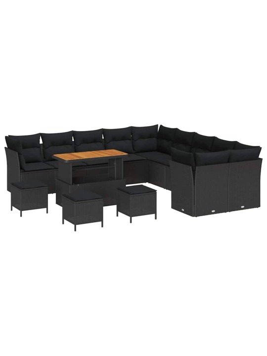 Dārza dīvānu komplekts 14 pcs melna poliratāns