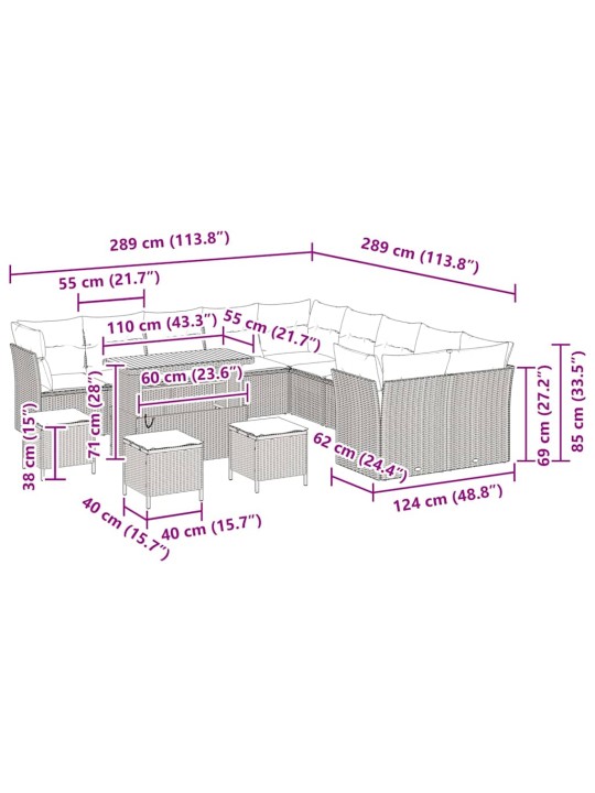 Dārza dīvānu komplekts 14 pcs melna poliratāns