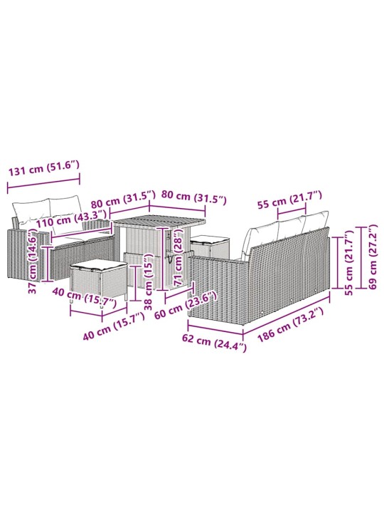 Dārza dīvānu komplekts 8 pcs melna poliratāns