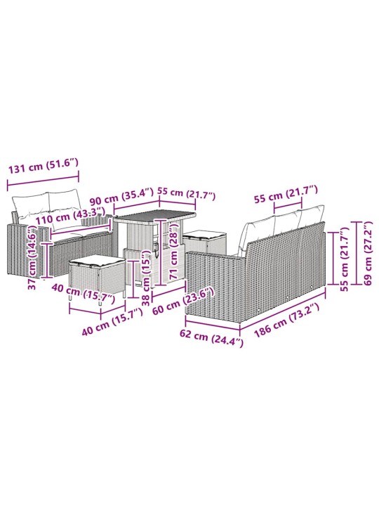 Dārza dīvānu komplekts 8 pcs melna poliratāns