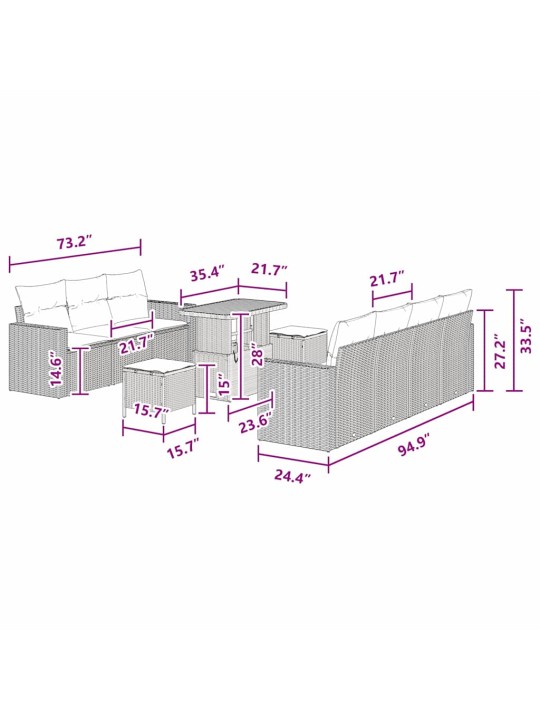 Dārza dīvānu komplekts 10 pcs melna poliratāns