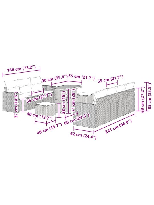 Dārza dīvānu komplekts 10 pcs melna poliratāns