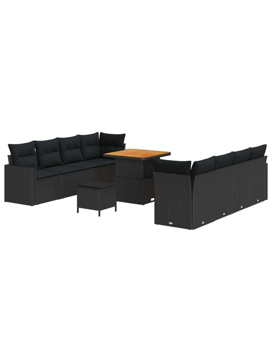 Dārza dīvānu komplekts 11 pcs melna poliratāns