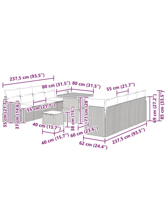 Dārza dīvānu komplekts 11 pcs melna poliratāns