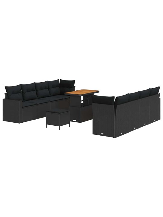 Dārza dīvānu komplekts 11 pcs melna poliratāns