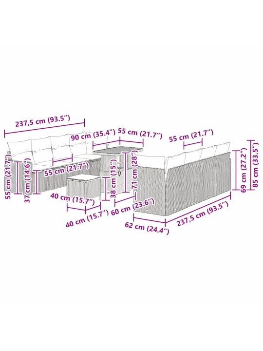 Dārza dīvānu komplekts 11 pcs melna poliratāns