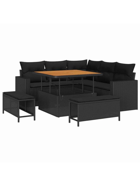 Dārza dīvānu komplekts 8 pcs melna poliratāns