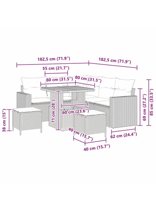 Dārza dīvānu komplekts 8 pcs melna poliratāns