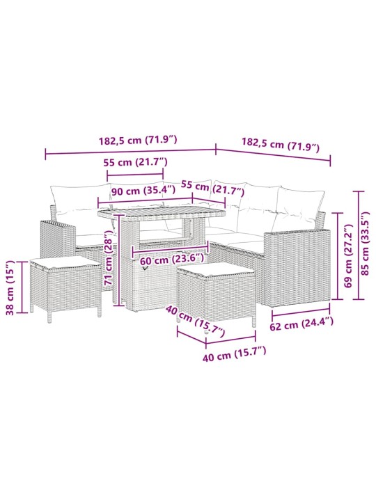 Dārza dīvānu komplekts 8 pcs melna poliratāns