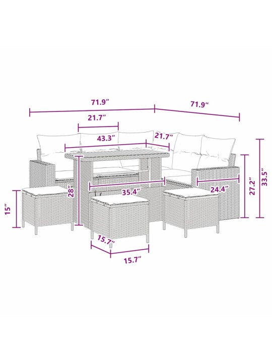 Dārza dīvānu komplekts 9 pcs melna poliratāns