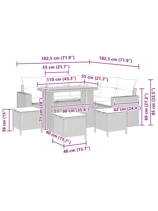 Dārza dīvānu komplekts 9 pcs melna poliratāns