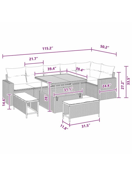 Dārza dīvānu komplekts 9 pcs melna poliratāns