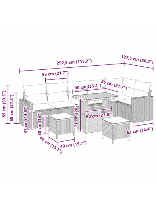 Dārza dīvānu komplekts 9 pcs bēša poliratāns