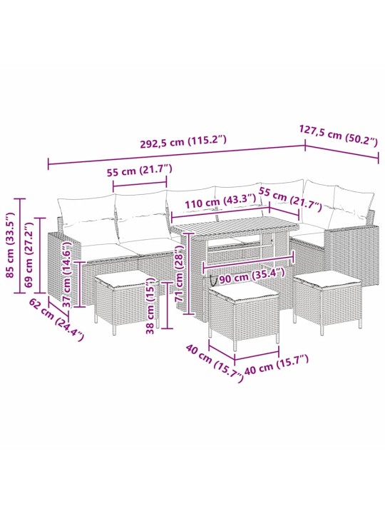 Dārza dīvānu komplekts 10 pcs melna poliratāns