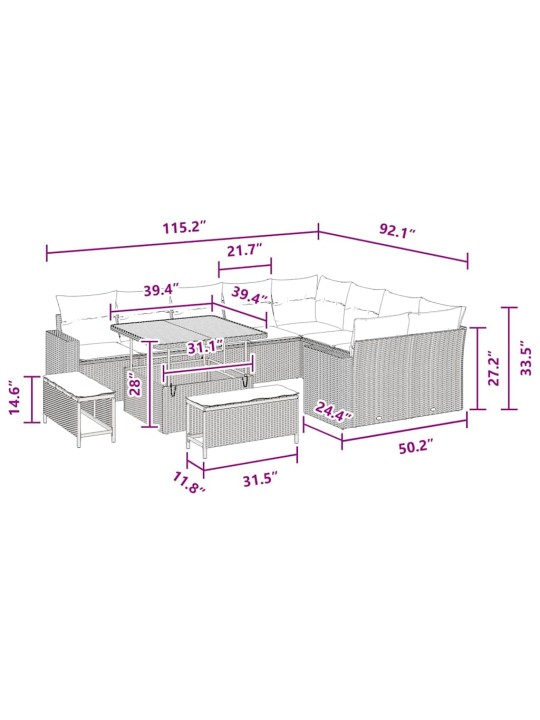 Dārza dīvānu komplekts 12 pcs melna poliratāns