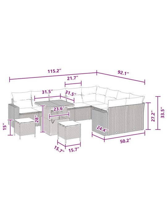 Dārza dīvānu komplekts 12 pcs melna poliratāns