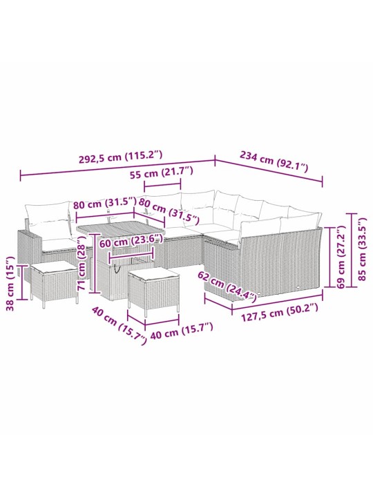 Dārza dīvānu komplekts 12 pcs melna poliratāns