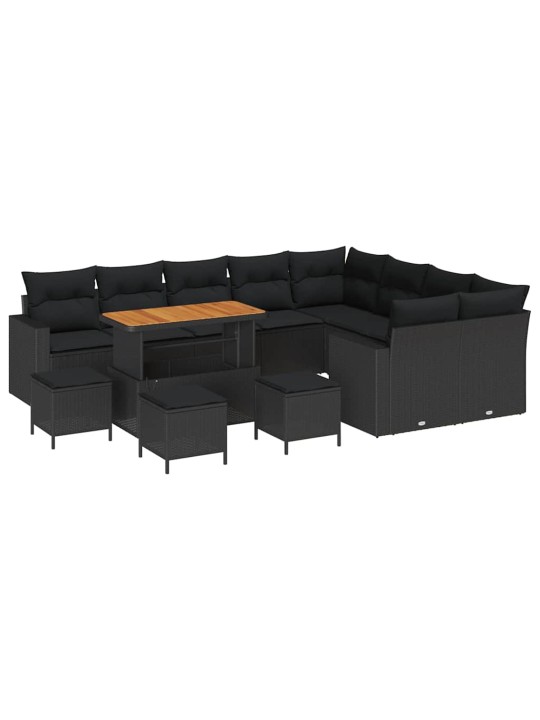 Dārza dīvānu komplekts 13 pcs melna poliratāns
