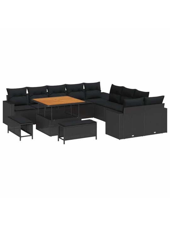Dārza dīvānu komplekts 13 pcs melna poliratāns