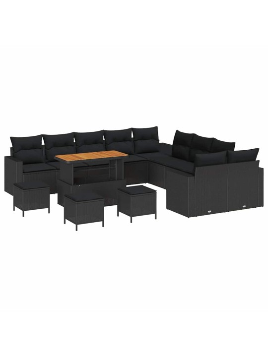 Dārza dīvānu komplekts 14 pcs melna poliratāns