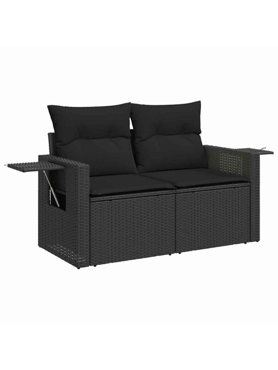 Dārza dīvānu komplekts 8 pcs melna poliratāns