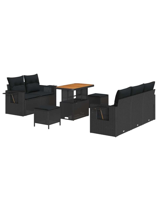 Dārza dīvānu komplekts 8 pcs melna poliratāns