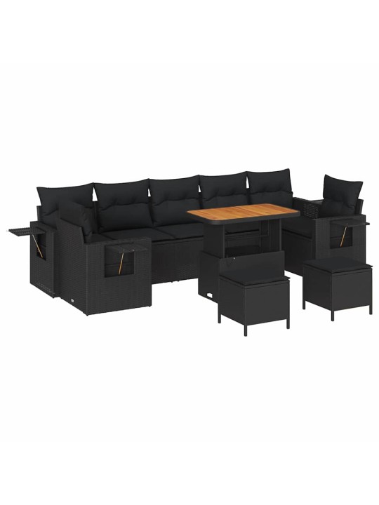 Dārza dīvānu komplekts 10 pcs melna poliratāns