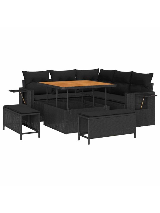 Dārza dīvānu komplekts 8 pcs melna poliratāns
