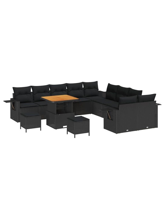 Dārza dīvānu komplekts 13 pcs melna poliratāns