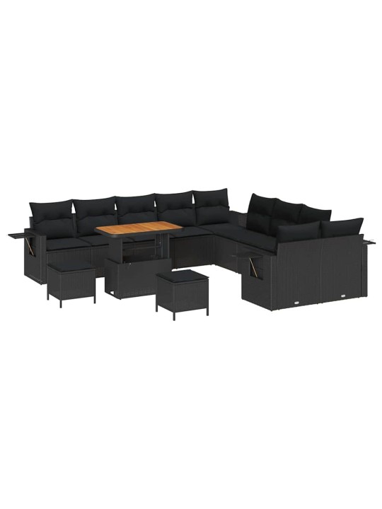 Dārza dīvānu komplekts 13 pcs melna poliratāns