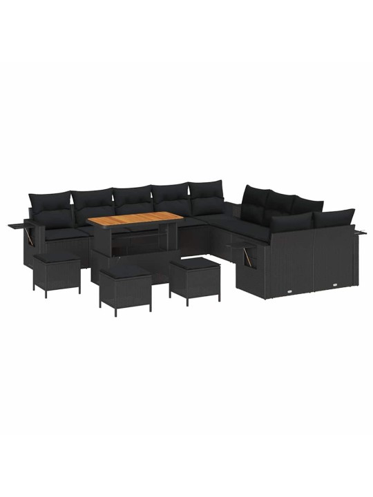 Dārza dīvānu komplekts 14 pcs melna poliratāns