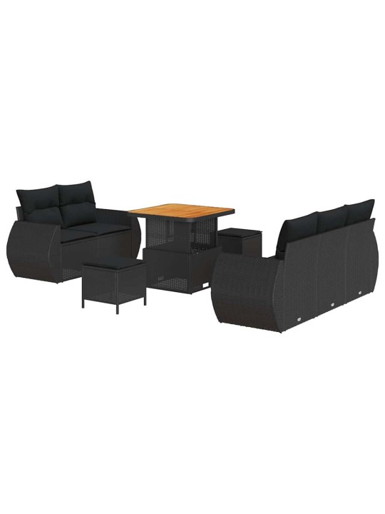 Dārza dīvānu komplekts 8 pcs melna poliratāns