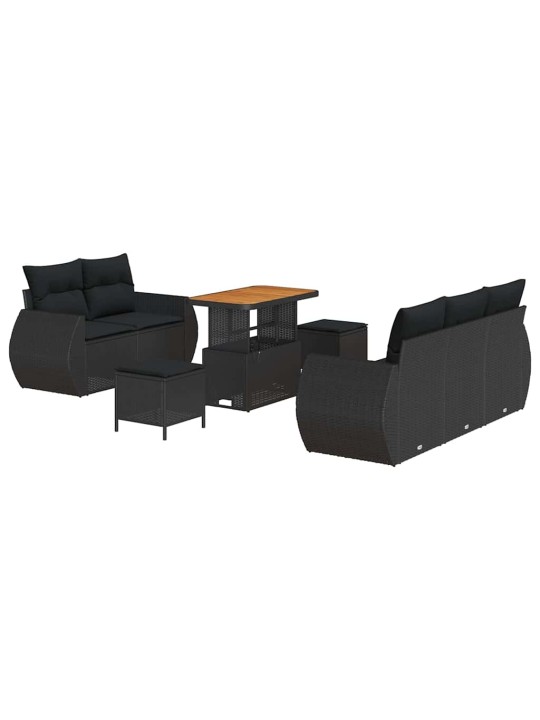 Dārza dīvānu komplekts 8 pcs melna poliratāns