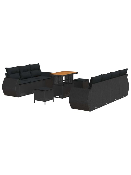 Dārza dīvānu komplekts 10 pcs melna poliratāns