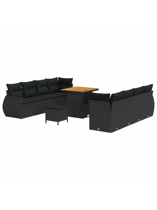Dārza dīvānu komplekts 11 pcs melna poliratāns
