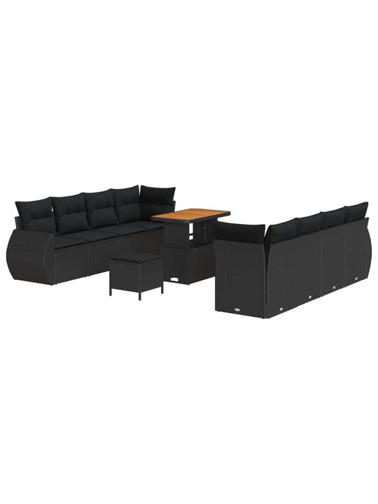 Dārza dīvānu komplekts 11 pcs melna poliratāns
