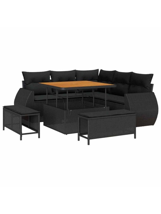 Dārza dīvānu komplekts 8 pcs melna poliratāns