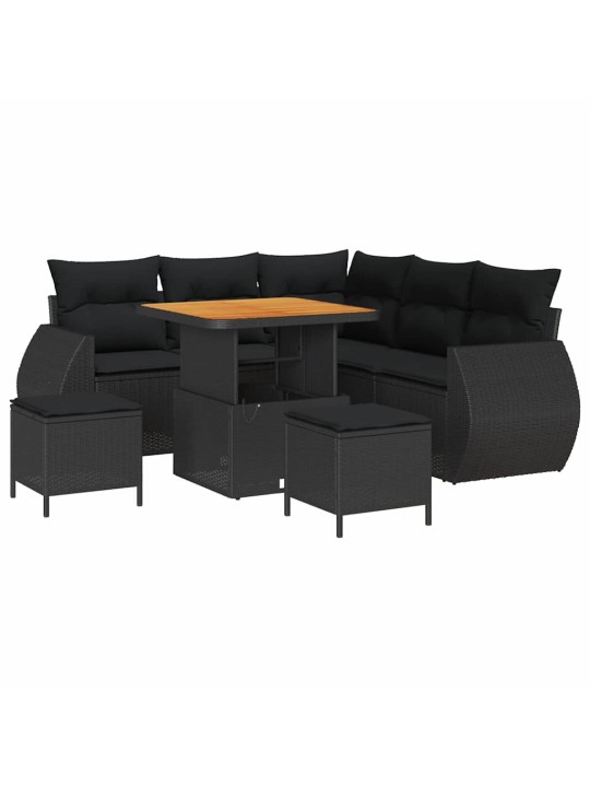 Dārza dīvānu komplekts 8 pcs melna poliratāns