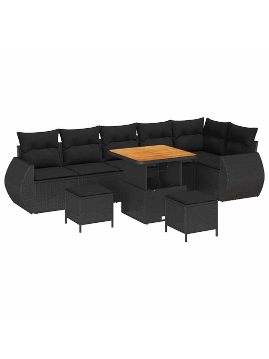 Dārza dīvānu komplekts 9 pcs melna poliratāns