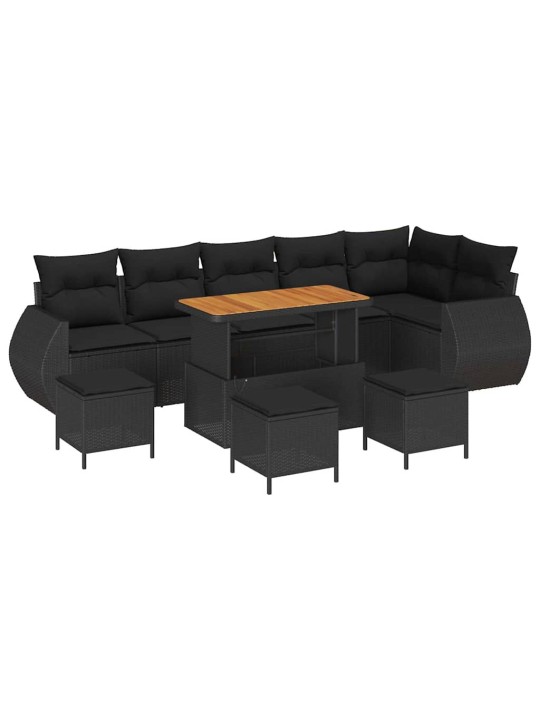 Dārza dīvānu komplekts 10 pcs melna poliratāns