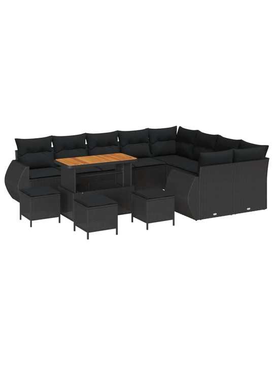 Dārza dīvānu komplekts 13 pcs melna poliratāns