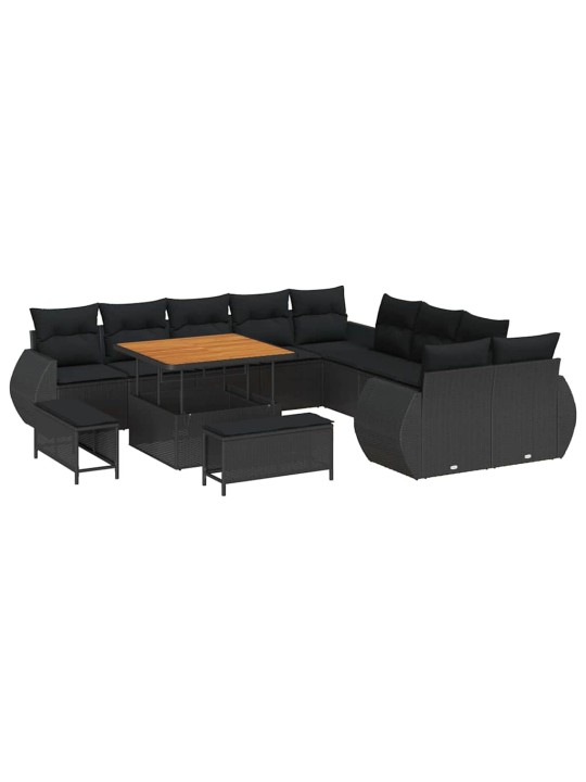 Dārza dīvānu komplekts 13 pcs melna poliratāns
